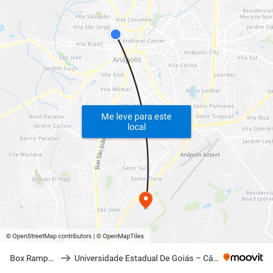 Box Rampa Do Terminal Central to Universidade Estadual De Goiás – Câmpus De Ciências Exatas E Tecnológicas – Henrique Santillo map