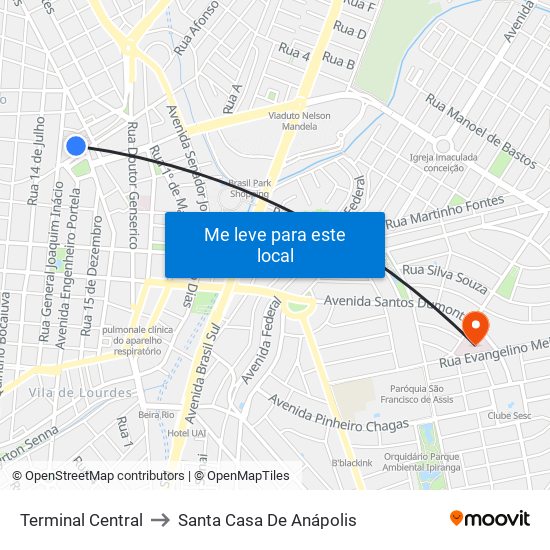 Terminal Central to Santa Casa De Anápolis map