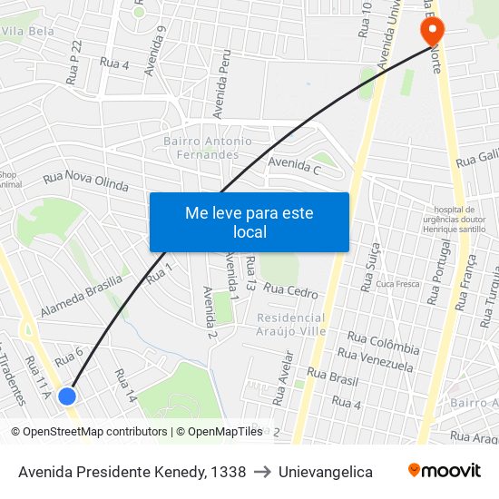 Avenida Presidente Kenedy, 1338 to Unievangelica map