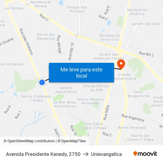 Avenida Presidente Kenedy, 2750 to Unievangelica map