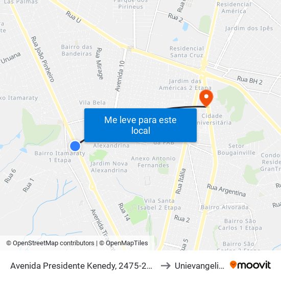 Avenida Presidente Kenedy, 2475-2499 to Unievangelica map