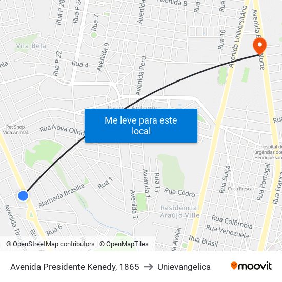 Avenida Presidente Kenedy, 1865 to Unievangelica map