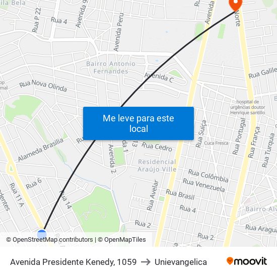 Avenida Presidente Kenedy, 1059 to Unievangelica map