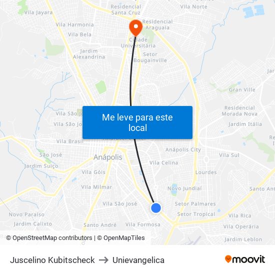 Juscelino Kubitscheck to Unievangelica map