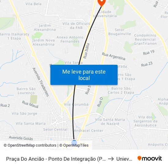 Praça Do Ancião - Ponto De Integração (Prefeitura/Câmara/Frat. Eclética) to Unievangelica map