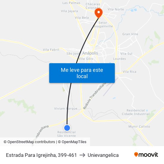 Estrada Para Igrejinha, 399-461 to Unievangelica map
