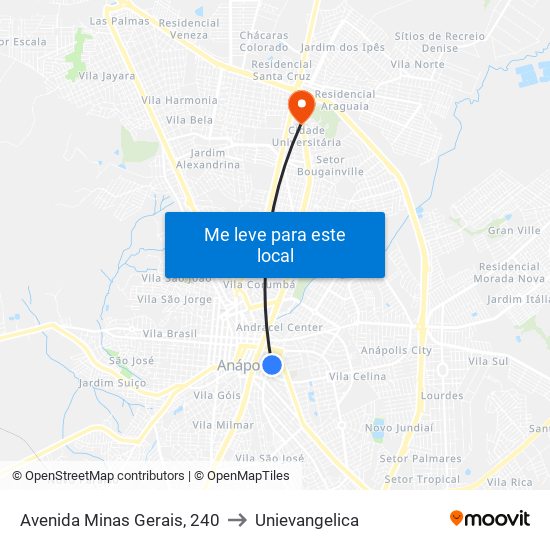 Avenida Minas Gerais, 240 to Unievangelica map