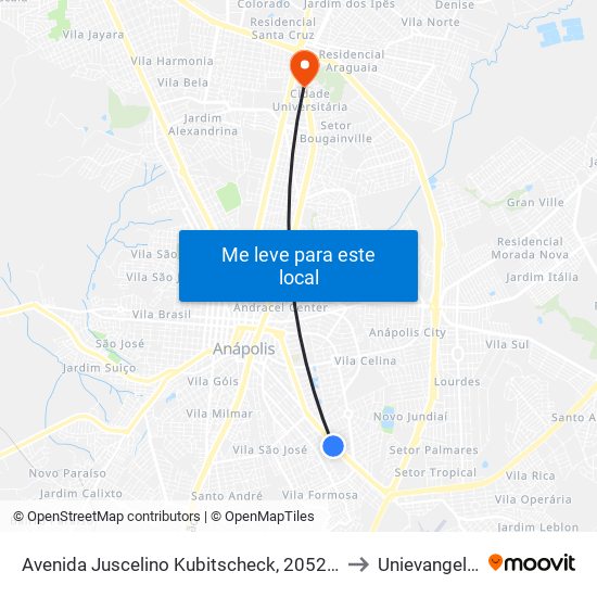 Avenida Juscelino Kubitscheck, 2052-2286 to Unievangelica map