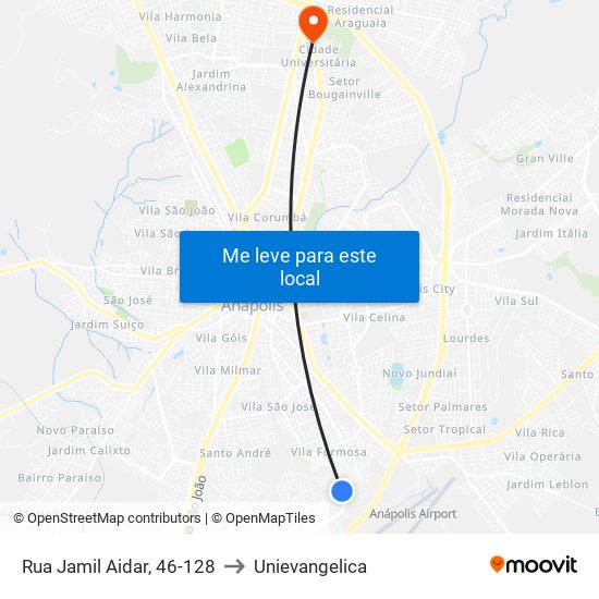 Rua Jamil Aidar, 46-128 to Unievangelica map