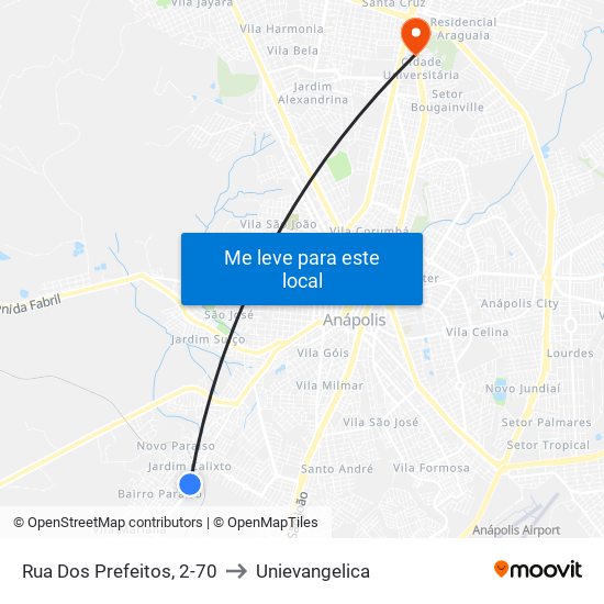 Rua Dos Prefeitos, 2-70 to Unievangelica map