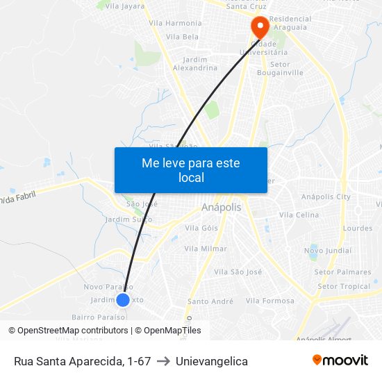 Rua Santa Aparecida, 1-67 to Unievangelica map