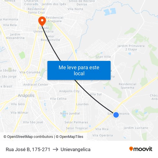 Rua José B, 175-271 to Unievangelica map