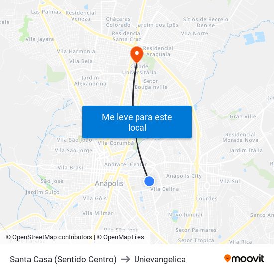 Santa Casa (Sentido Centro) to Unievangelica map