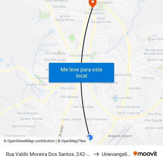 Rua Valdir Moreira Dos Santos, 242-512 to Unievangelica map