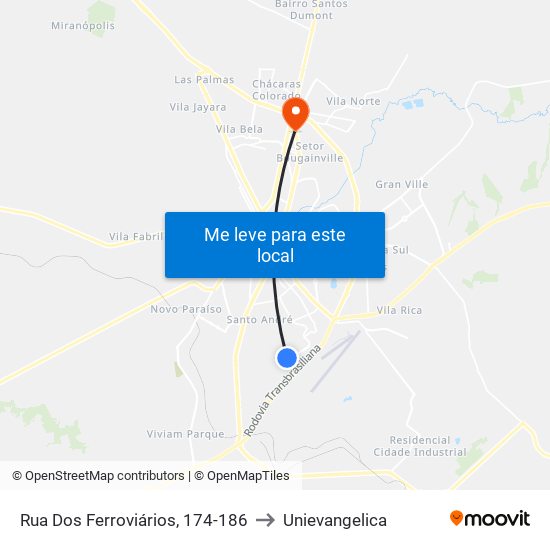 Rua Dos Ferroviários, 174-186 to Unievangelica map