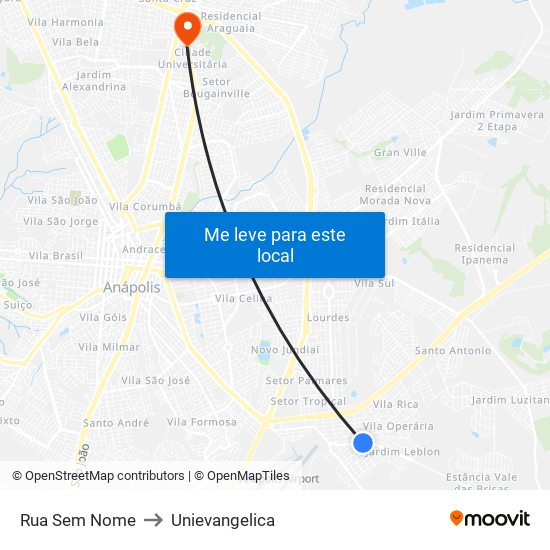 Rua Sem Nome to Unievangelica map