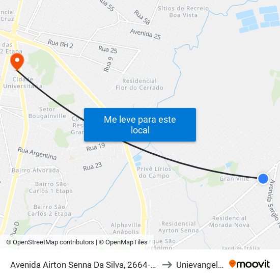 Avenida Airton Senna Da Silva, 2664-2710 to Unievangelica map
