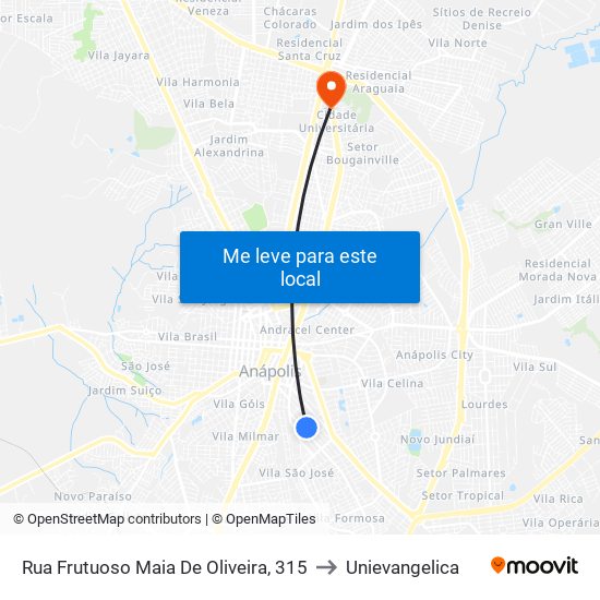 Rua Frutuoso Maia De Oliveira, 315 to Unievangelica map