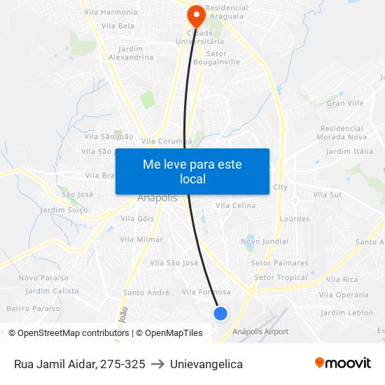 Rua Jamil Aidar, 275-325 to Unievangelica map