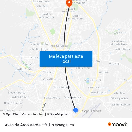 Avenida Arco Verde to Unievangelica map