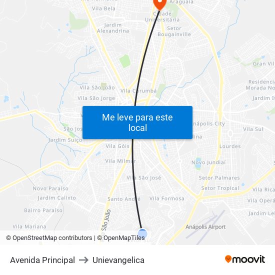 Avenida Principal to Unievangelica map