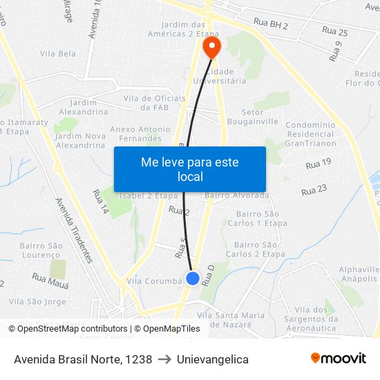 Avenida Brasil Norte, 1238 to Unievangelica map