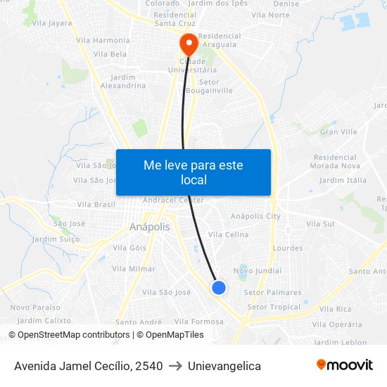 Avenida Jamel Cecílio, 2540 to Unievangelica map