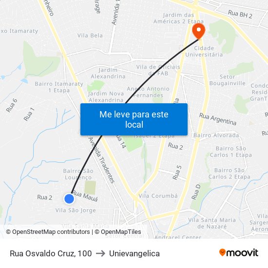 Rua Osvaldo Cruz, 100 to Unievangelica map