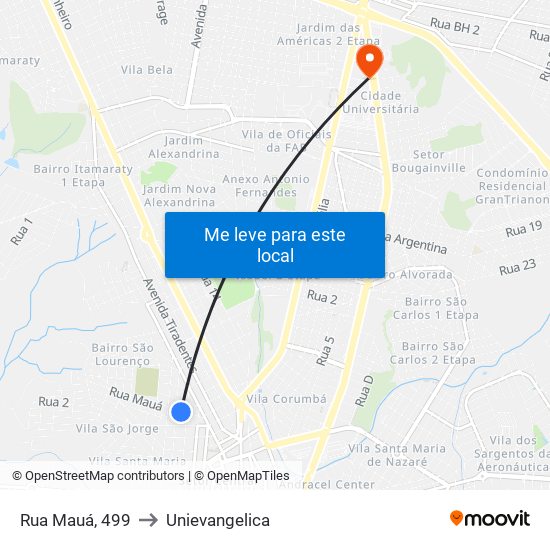 Rua Mauá, 499 to Unievangelica map