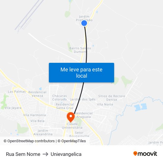 Rua Sem Nome to Unievangelica map