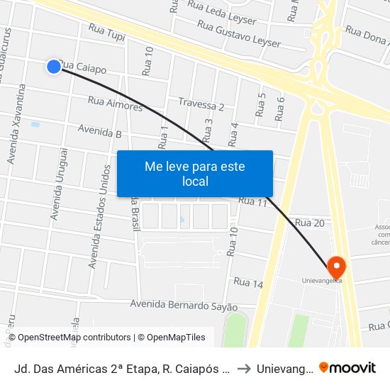 Jd. Das Américas 2ª Etapa, R. Caiapós C/ Av. Uruguai to Unievangelica map