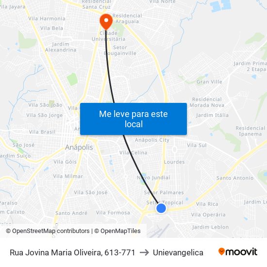 Rua Jovina Maria Oliveira, 613-771 to Unievangelica map