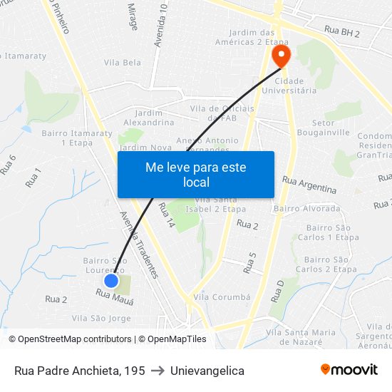 Rua Padre Anchieta, 195 to Unievangelica map