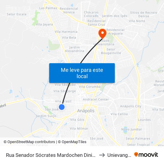 Rua Senador Sócrates Mardochen Diniz, 1140-1306 to Unievangelica map