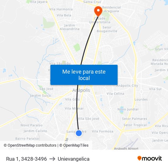 Rua 1, 3428-3496 to Unievangelica map