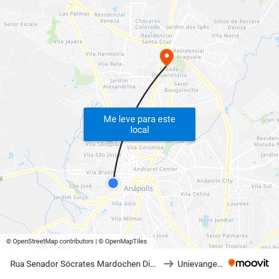 Rua Senador Sócrates Mardochen Diniz, 620 to Unievangelica map