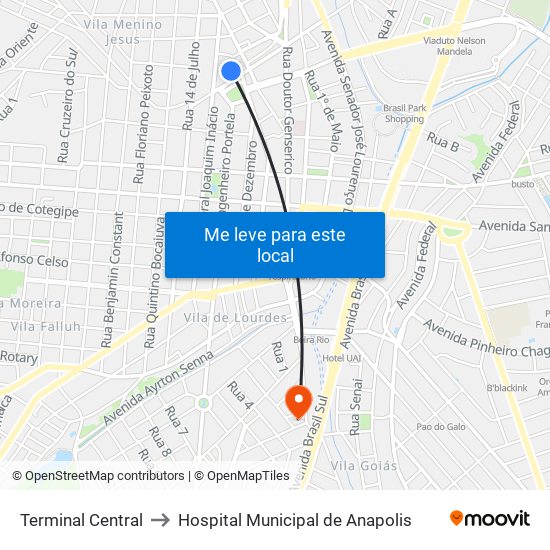 Terminal Central to Hospital Municipal de Anapolis map