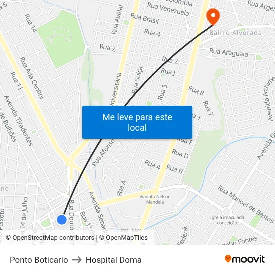 Ponto Boticario to Hospital Doma map