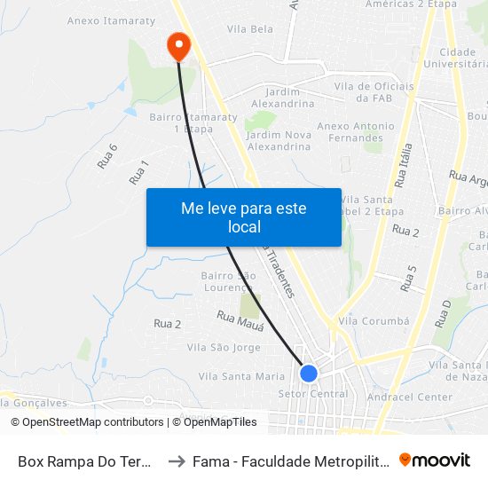 Box Rampa Do Terminal Central to Fama - Faculdade Metropilitana De Anápolis map