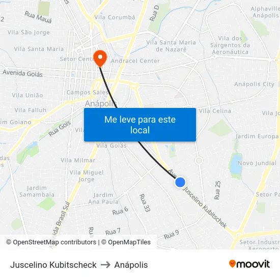 Juscelino Kubitscheck to Anápolis map