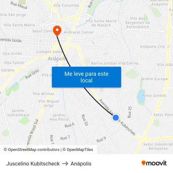 Juscelino Kubitscheck to Anápolis map
