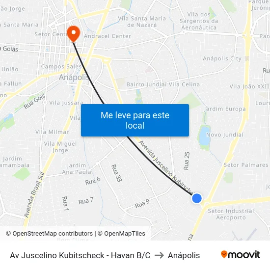 Av Juscelino Kubitscheck - Havan B/C to Anápolis map