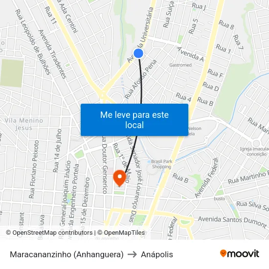 Maracananzinho (Anhanguera) to Anápolis map