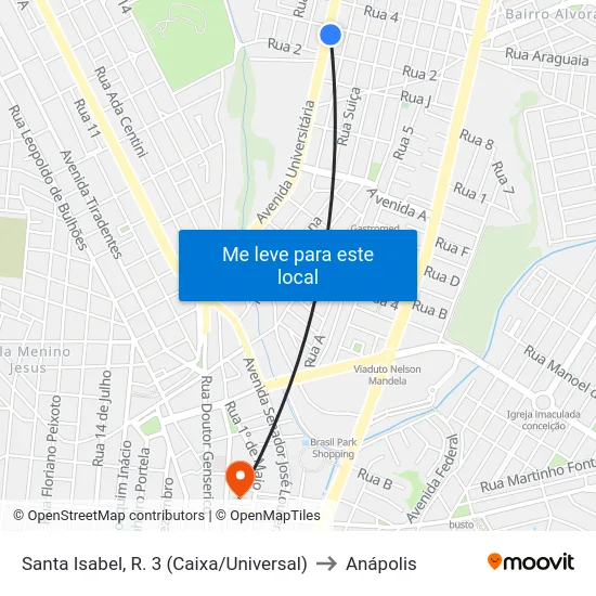 Santa Isabel, R. 3 (Caixa/Universal) to Anápolis map