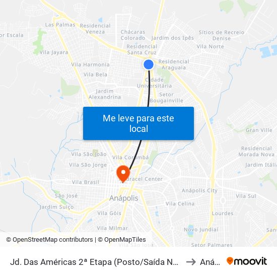 Jd. Das Américas 2ª Etapa (Posto/Saída Norte 'Br - 414'/Br - 153) to Anápolis map