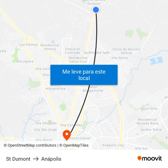 St Dumont to Anápolis map