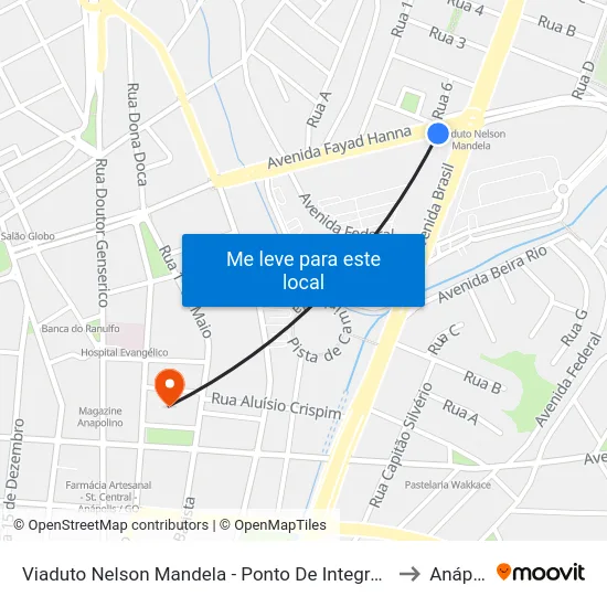 Viaduto Nelson Mandela - Ponto De Integração (Bretas) to Anápolis map
