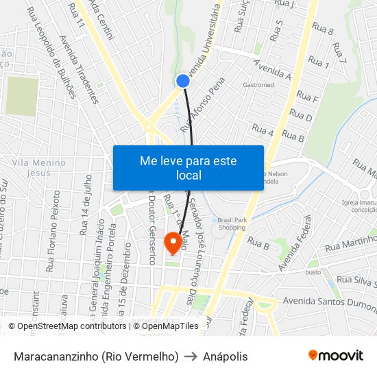 Maracananzinho (Rio Vermelho) to Anápolis map