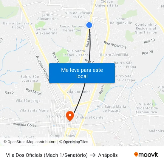 Vila Dos Oficiais (Mach 1/Senatório) to Anápolis map