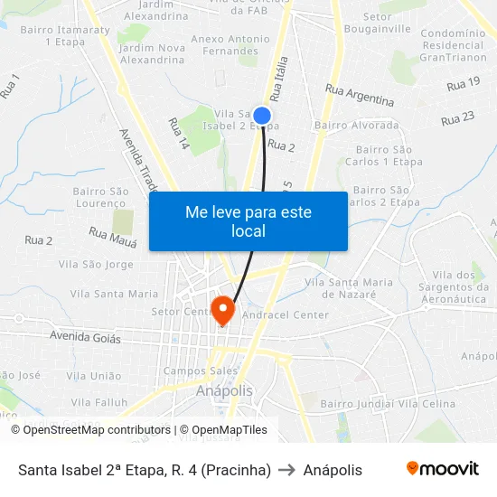 Santa Isabel 2ª Etapa, R. 4 (Pracinha) to Anápolis map